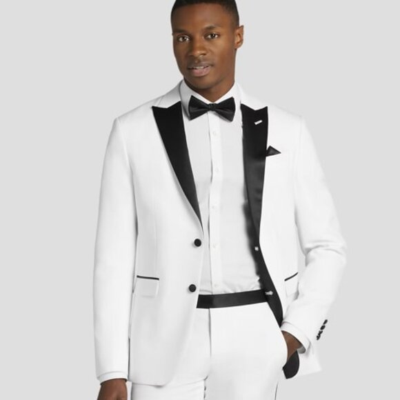 NEW Egara Skinny Fit Satin Peak Lapel White Tuxedo Jacket - Picture 1 of 5